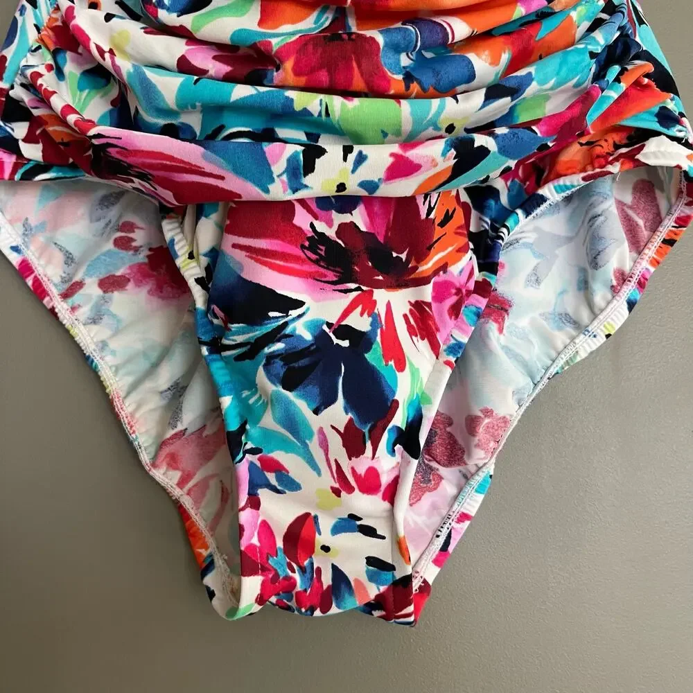 Swim Solutions Twist Bodice Allover‎ Slimming One-Piece Swimsuit Size 12 Floral - Picture 11 of 16